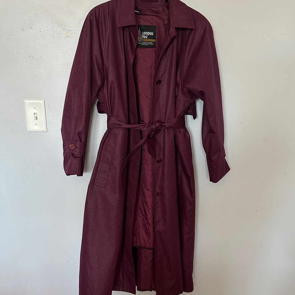 London Fog Wine/Burgundy Trench Coat with Belt